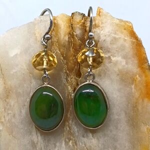 Handmade Sterling Jade & Citrine Dangle Earrings .925 Earrings x kalyjwls